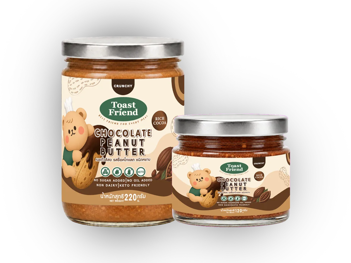 เนยถั่วลิสงรสช็อกโกแลต ชนิดหยาบ Toast Friend ขนาด 120 และ 220 กรัม